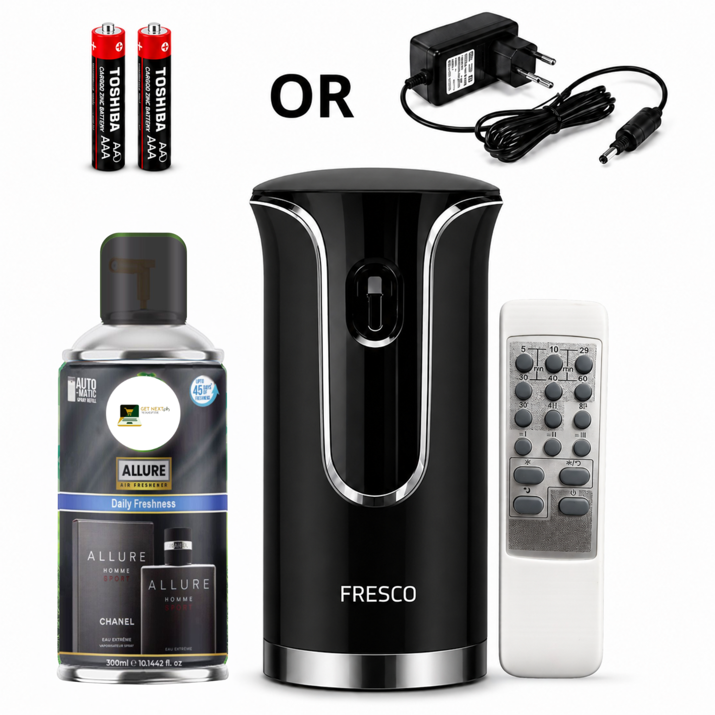 Black Premium Remote Control Automatic Air Freshener Dispenser with Free Air Freshener & Batteries