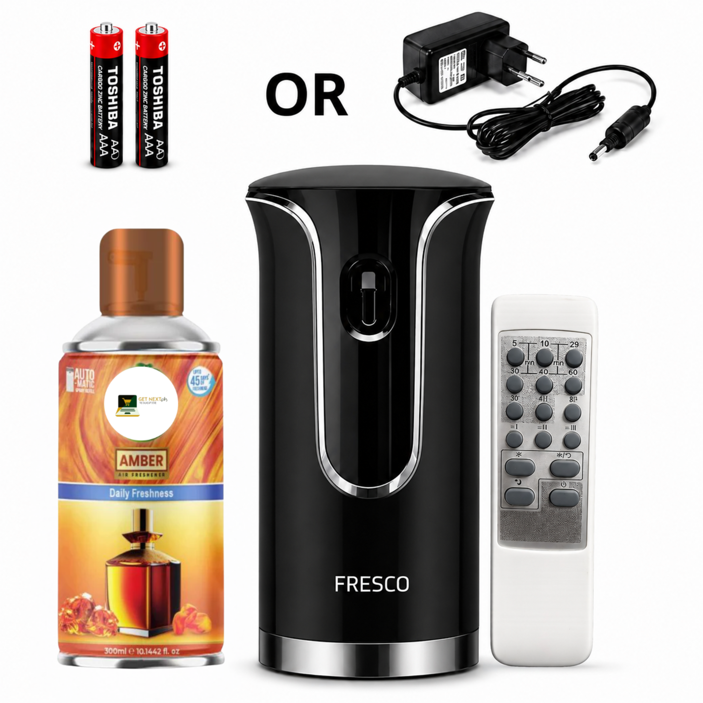 Black Premium Remote Control Automatic Air Freshener Dispenser with Free Air Freshener & Batteries