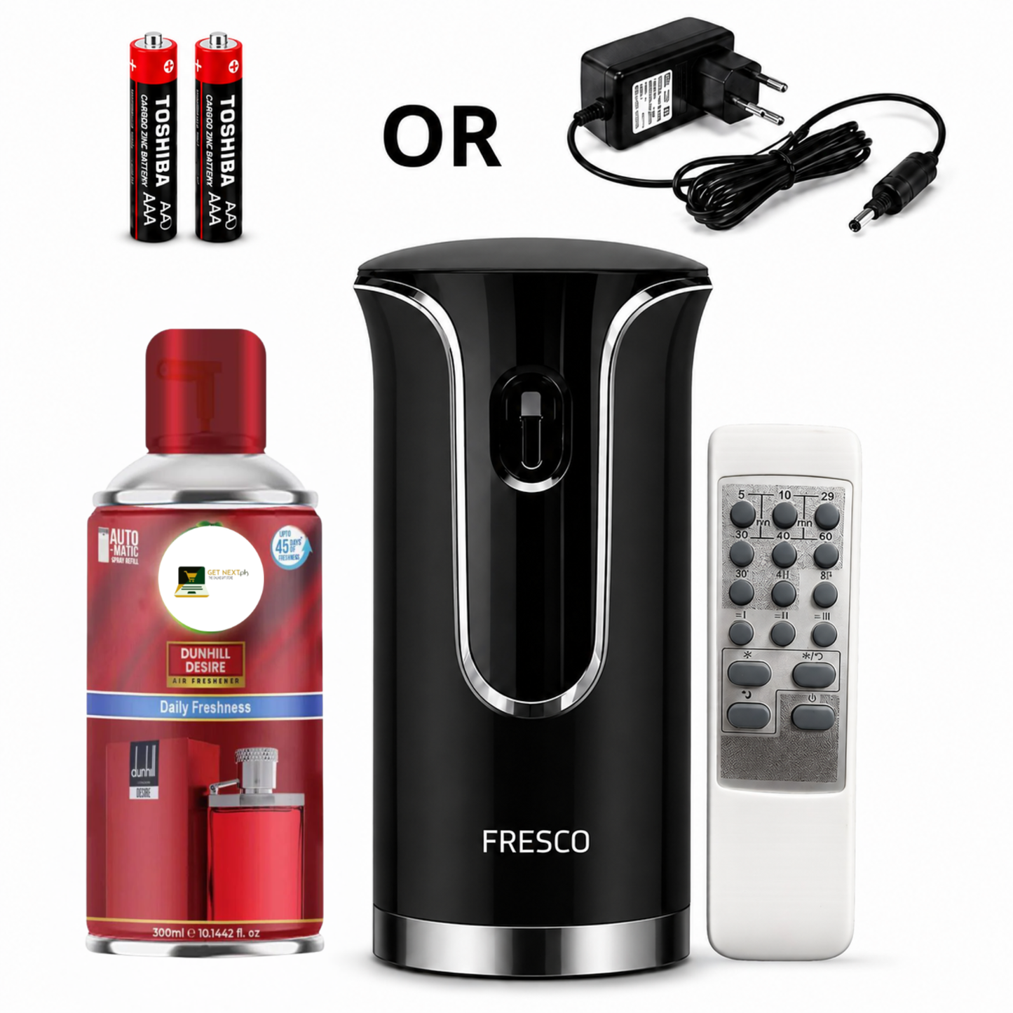 Black Premium Remote Control Automatic Air Freshener Dispenser with Free Air Freshener & Batteries