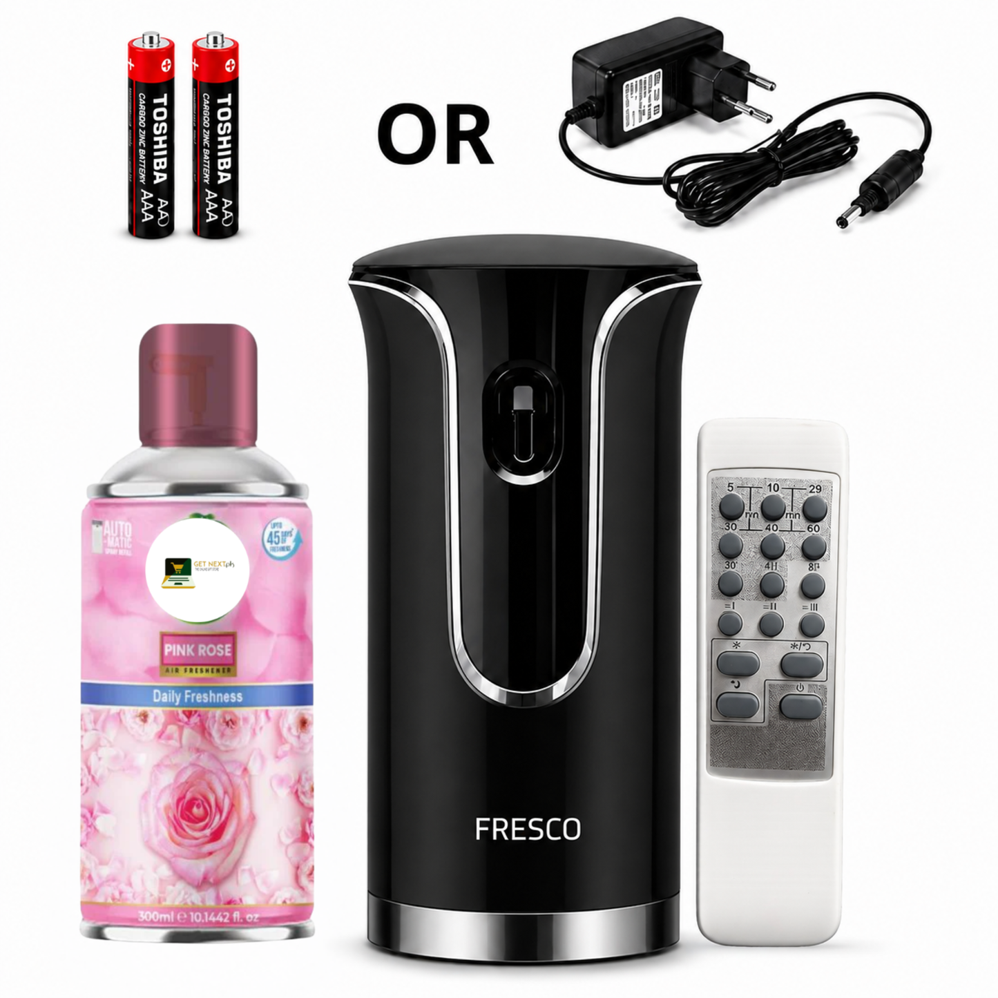 Black Premium Remote Control Automatic Air Freshener Dispenser with Free Air Freshener & Batteries