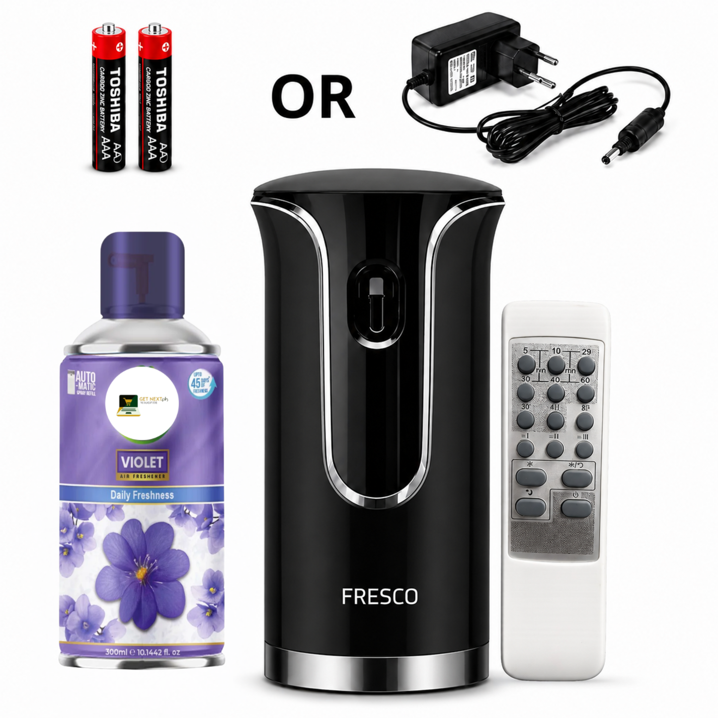 Black Premium Remote Control Automatic Air Freshener Dispenser with Free Air Freshener & Batteries