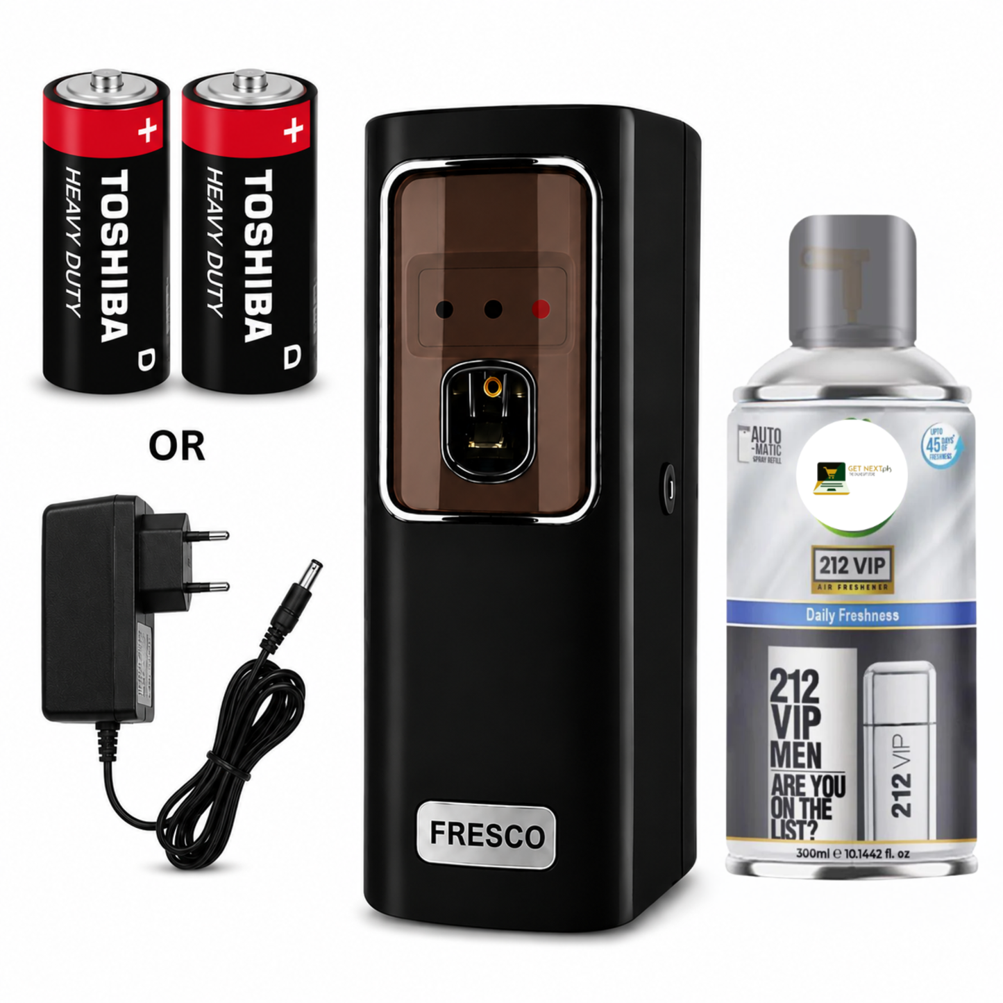 Black Automatic Air Freshener Dispenser With Free Refill Dual Power Spray Machine